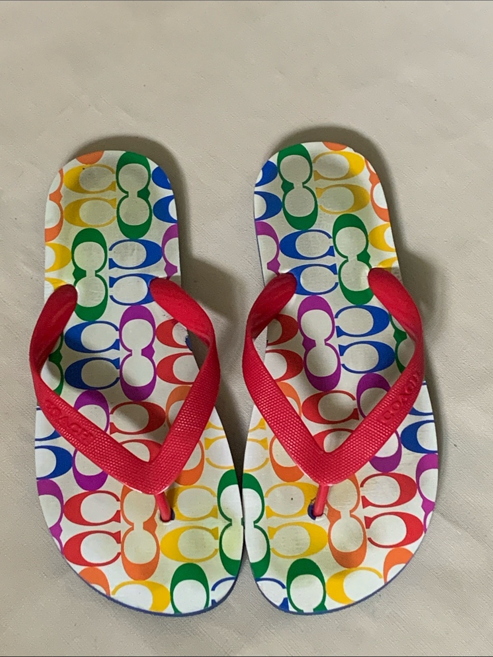 Coach Pride Rainbow Flip Flops/Sandals Size 7-8 Preowned